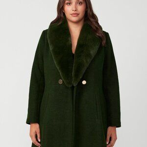 NWT Estelle Grammy Olive Chevron Double Breasted Coat Detachable Fur Collar 16W
